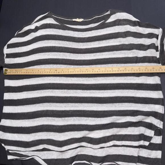 Eileen Fisher Organic Linen Striped Relaxe Top Gray White Boatneck Casual Mediu - Picture 4 of 10